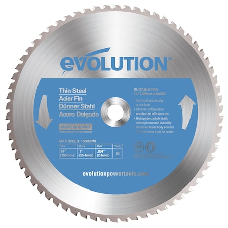 Evolution 14" Thin Steel Cutting Blade, 1" Arbor 14BLADETS